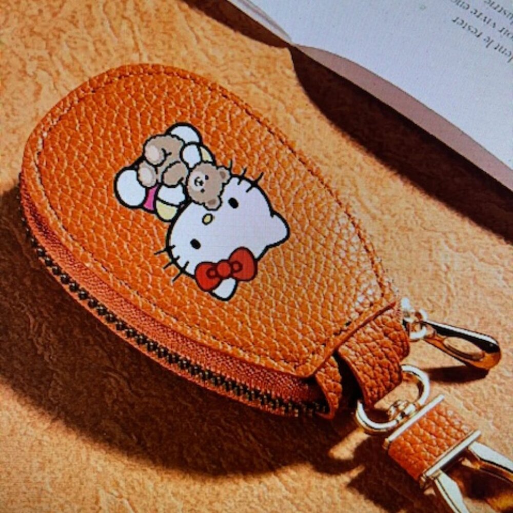 Hello Kitty Leather Keychain Light Brown #865